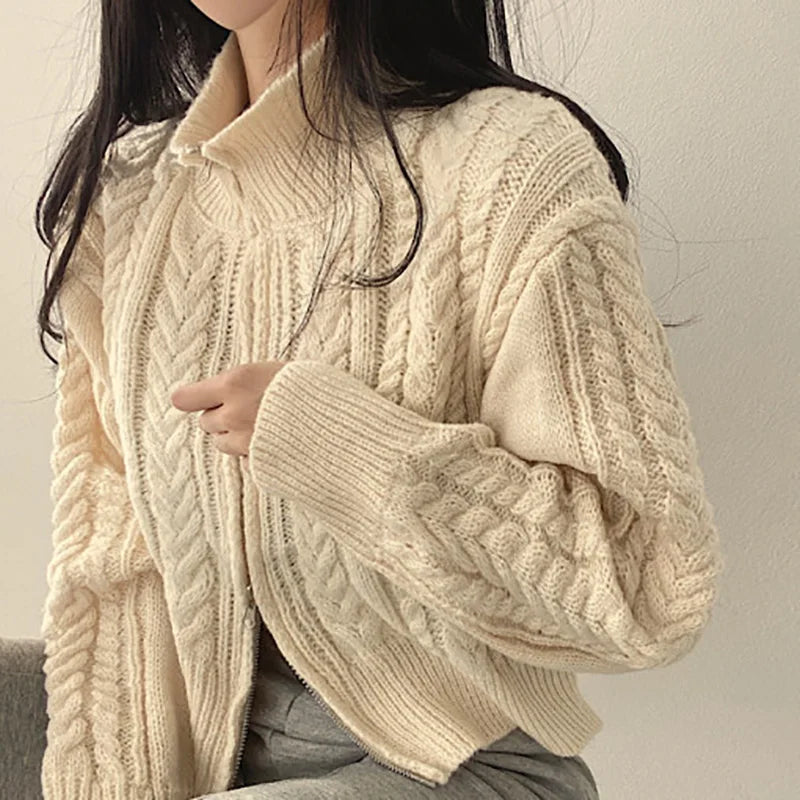ITOOLIN Women Chic Sweater Cashmere Cardigan Zipper Casual Solid Knit Slim Sweater Cardigan For Women