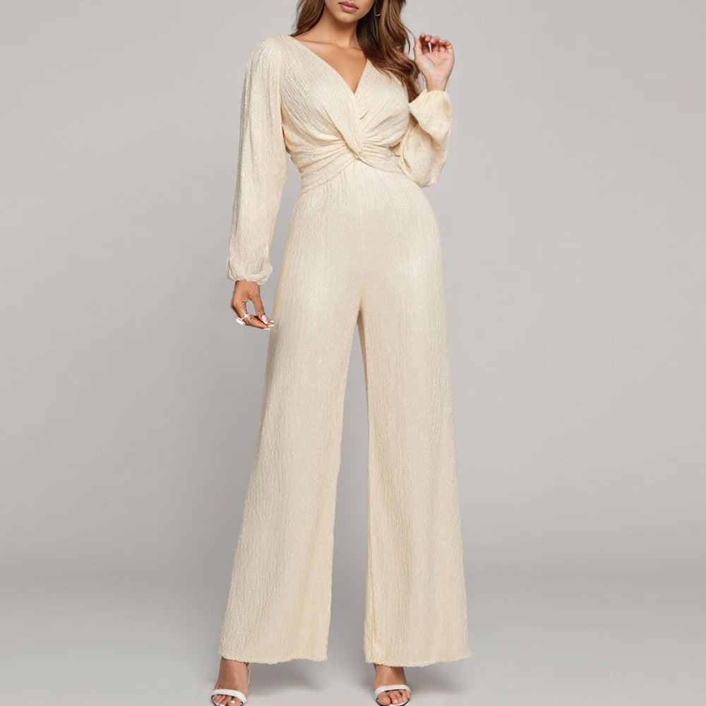 Women's Jumpsuits Autumn Decent Elegant Plain Knotted Design
