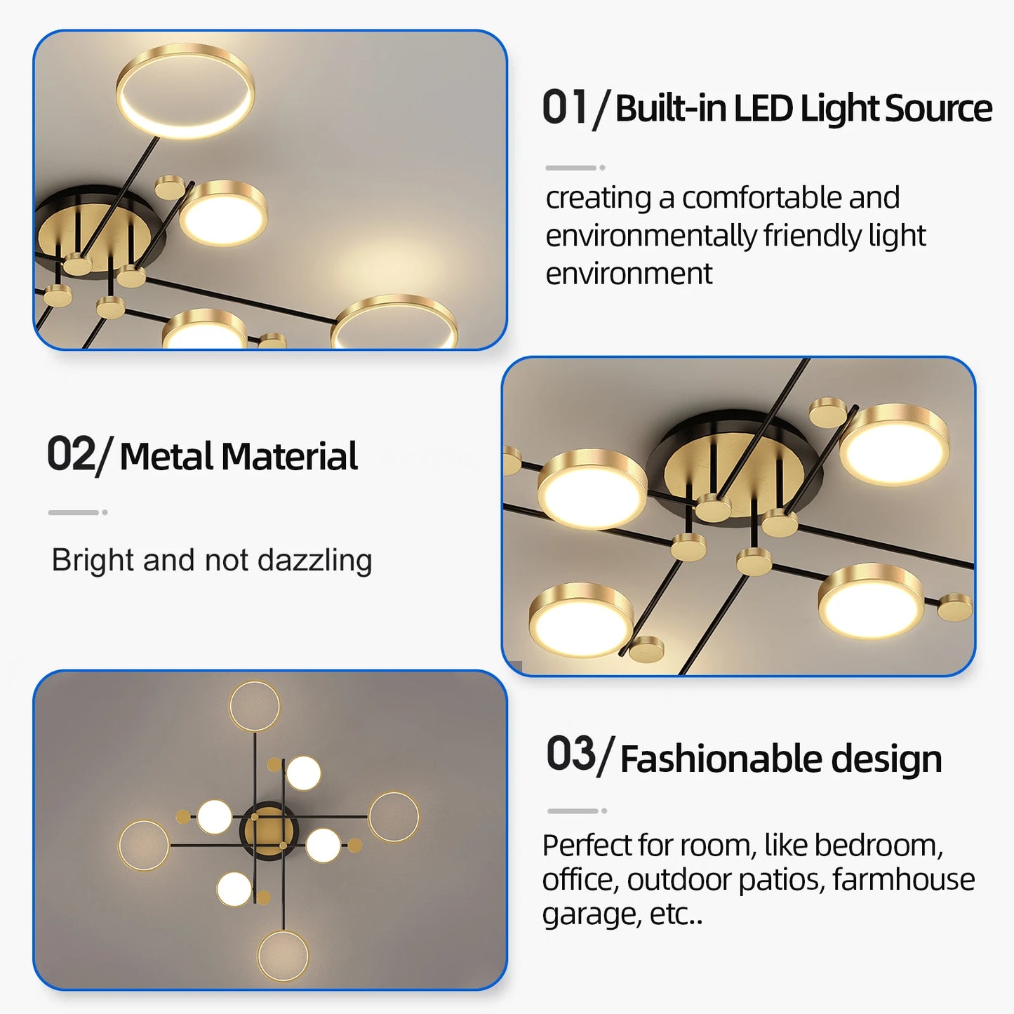 Nordic Pendant Light Gold Black Ceiling Chandelier Dimming Remote Control