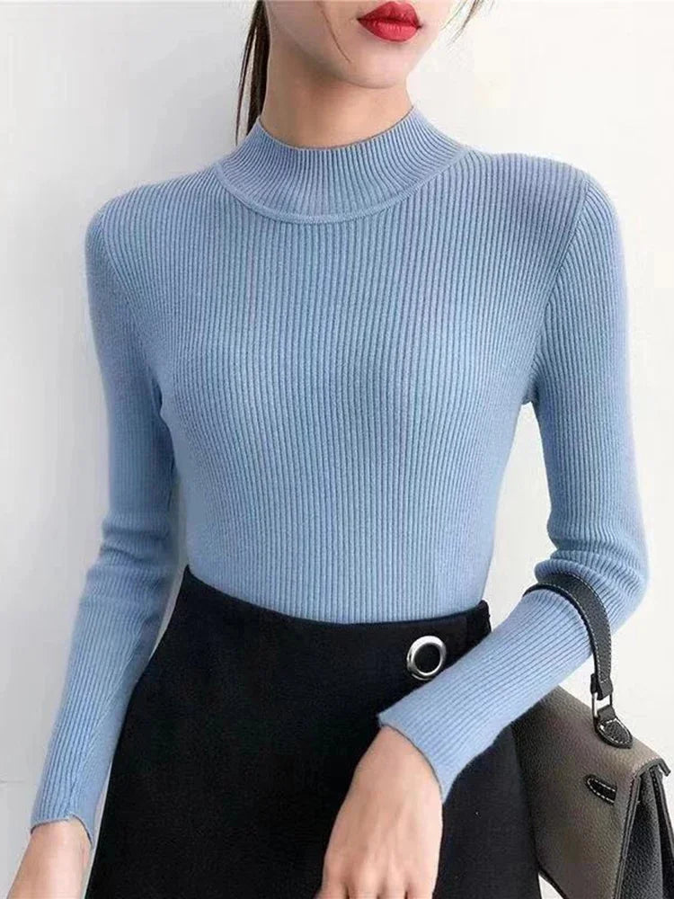 Autumn Winter Mock Neck Women Sweater