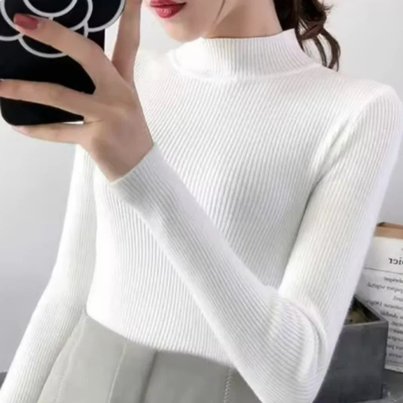 Autumn Winter Mock Neck Women Sweater