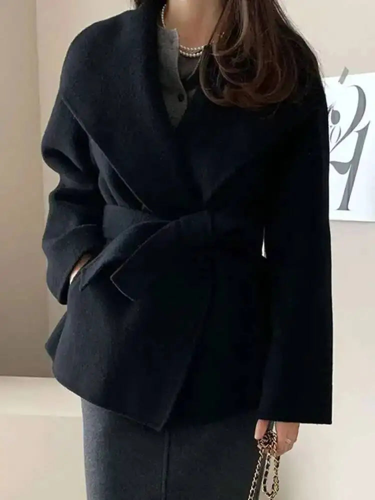 Big Turn-down Collar Long Sleeve Double-faced Cashmere Coat