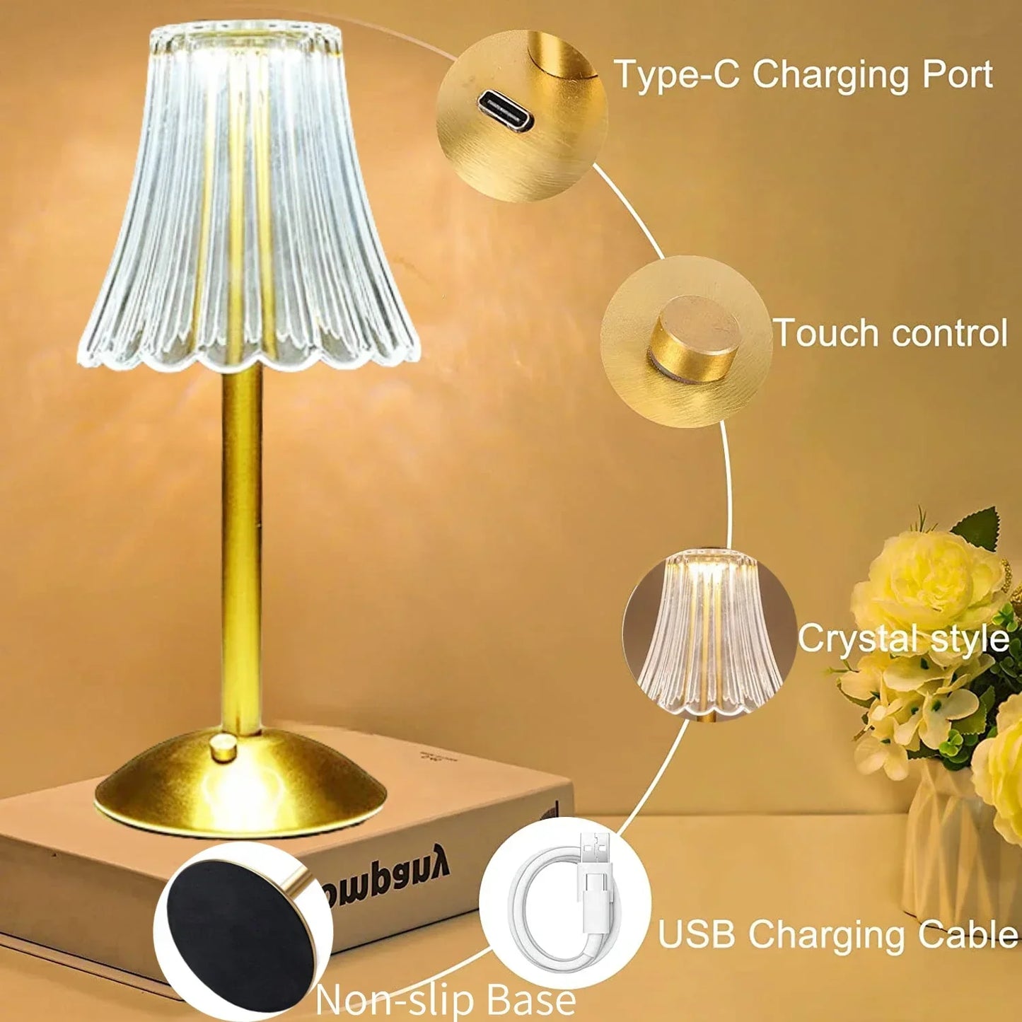 Bar Touch Table Lamp Rechargeable Wireless Desk Lamp