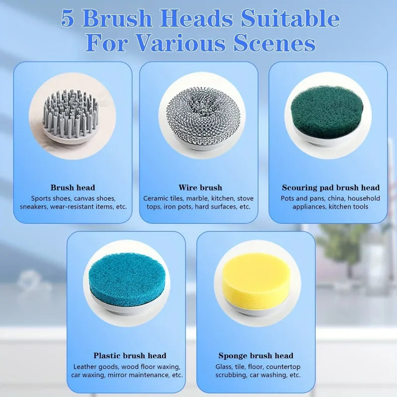 Electric Spin Scrubber With 5 Replaceable Brush Head,