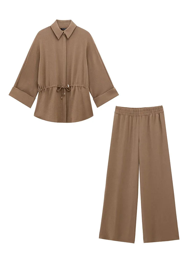 Loose Top+Solid Elastic Waist Trousers