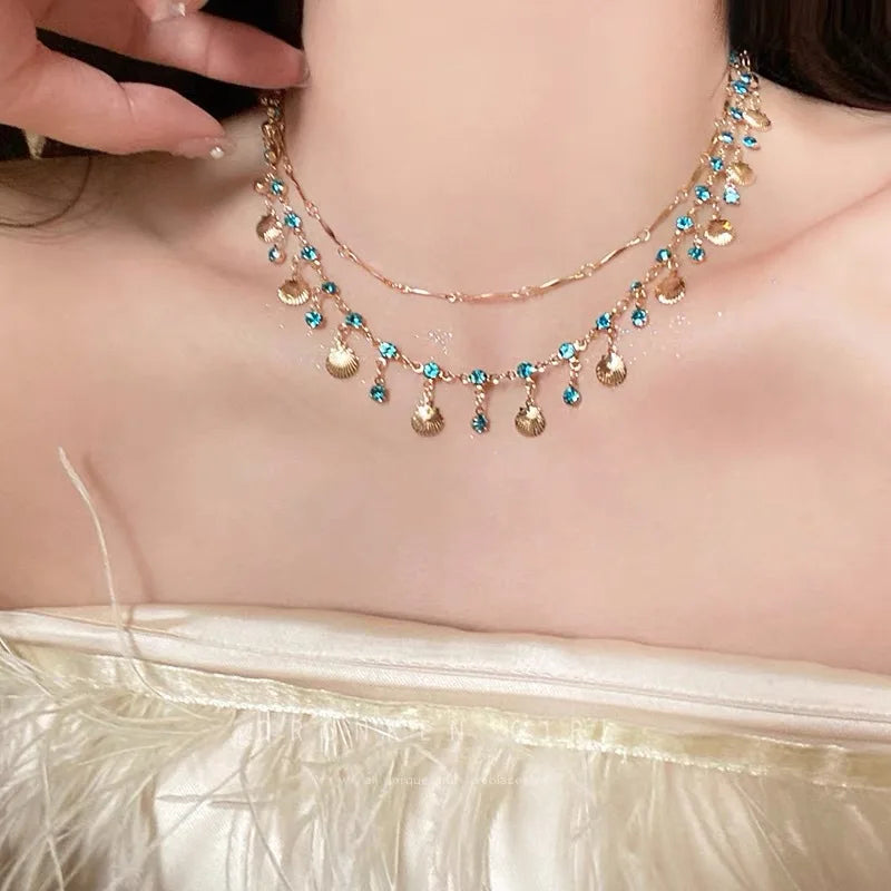 Korean Fashion Shiny Zircon Butterfly Pendant Necklace for Women Sweet Aesthetic Charm Tassels Bracelets Trend Y2K Jewelry Set