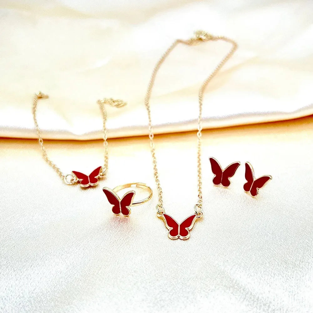 4pcs/Set Sweet Jewelry Set Butterfly Girl Jewellery