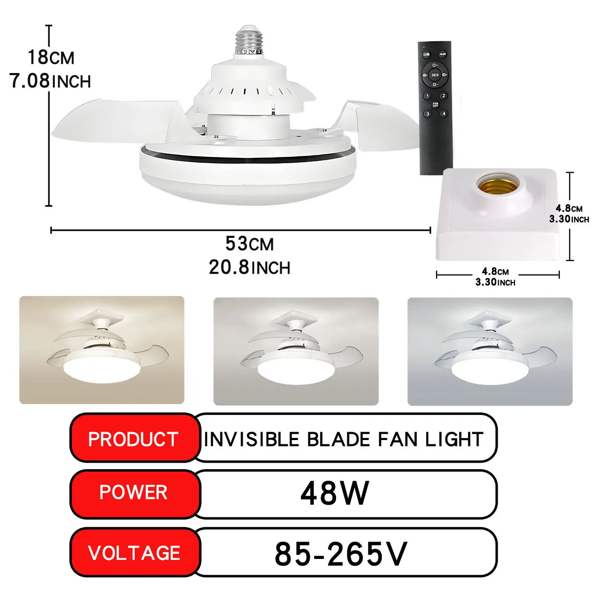 LED 30W ceiling fan light E27 with remote control for dimming,
