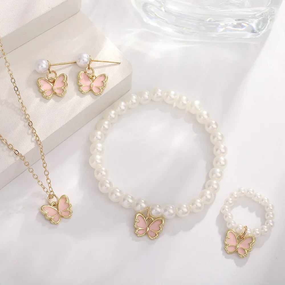 4pcs/Set Sweet Jewelry Set Butterfly Girl Jewellery