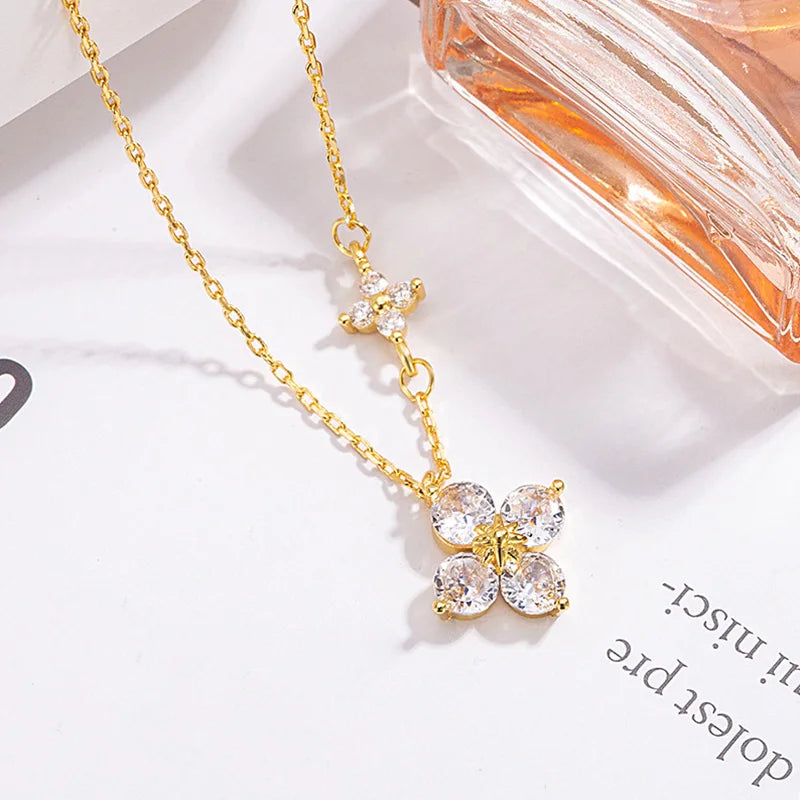 14k Gold Plated Flowers Elegant Pendant Necklace Wedding Jewelry