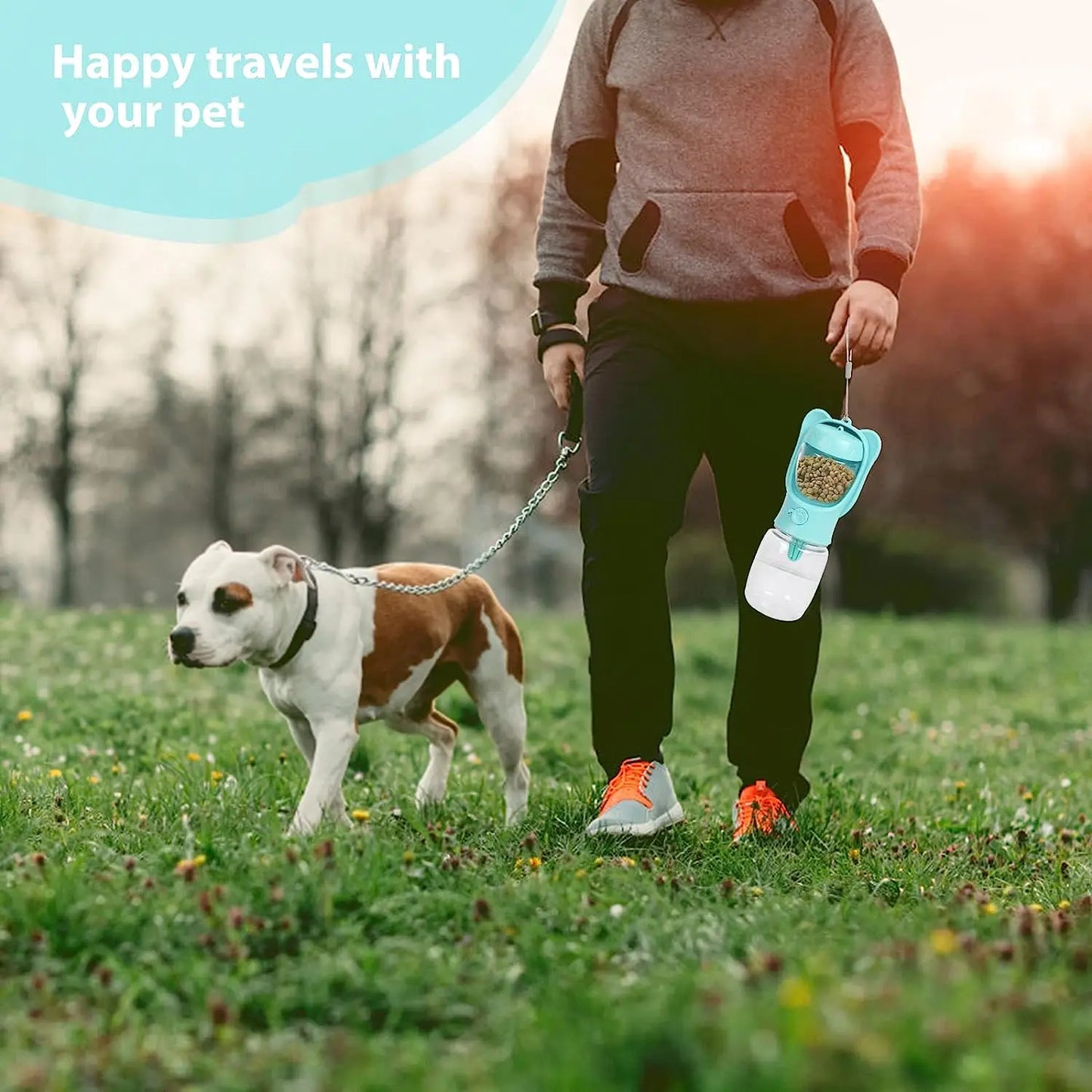 Dog Water Bottle Pet Dispenser with Detachable Food