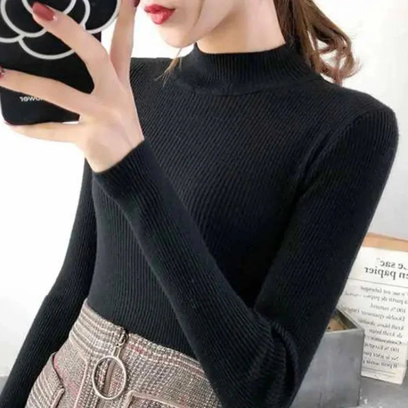 Autumn Winter Mock Neck Women Sweater