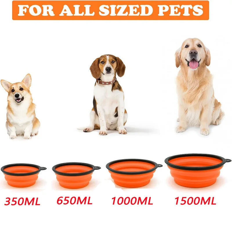 Folding Portable Silicone Dog Feeder Bowl 2 In 1 Pet Dispenser Outdoor Travel Dog Cat