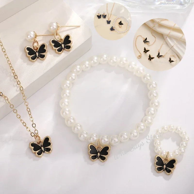 4pcs/Set Sweet Jewelry Set Butterfly Girl Jewellery