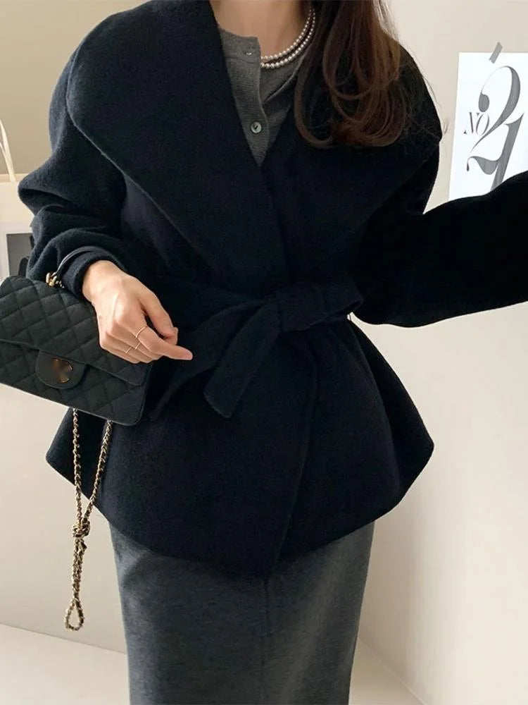 Big Turn-down Collar Long Sleeve Double-faced Cashmere Coat