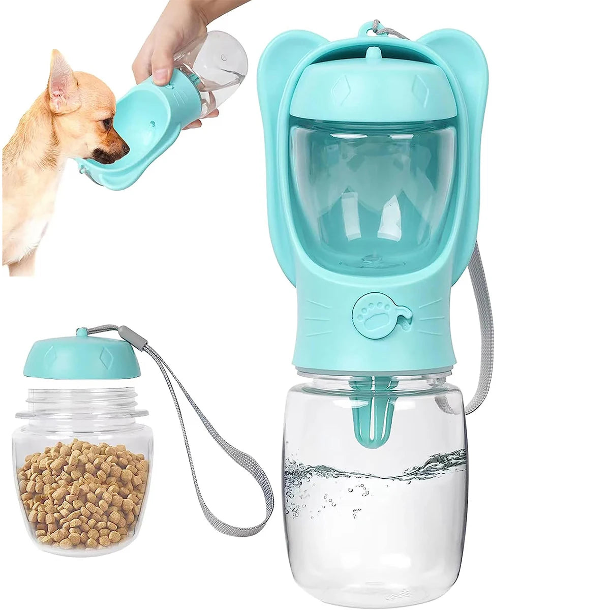 Dog Water Bottle Pet Dispenser with Detachable Food