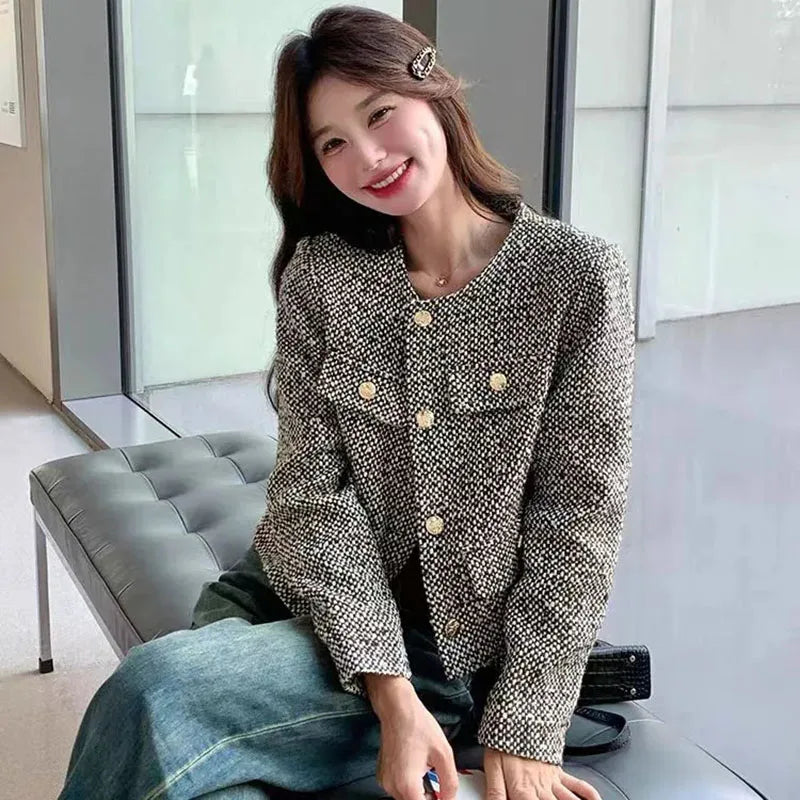 Lucyever Cropped Tweed Jacket for Women