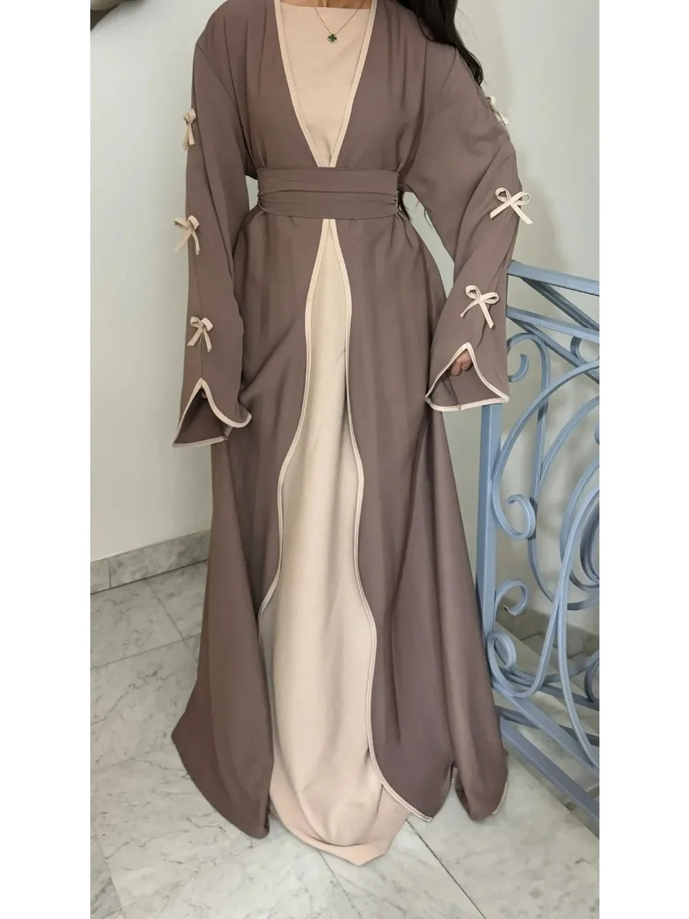 Eid Bow Abaya Women Cardigan Dress Muslim Party Caftan Robe Jalabiya Morocco Dubai Kaftan Islam Vestidos Largos Ramadan 2025