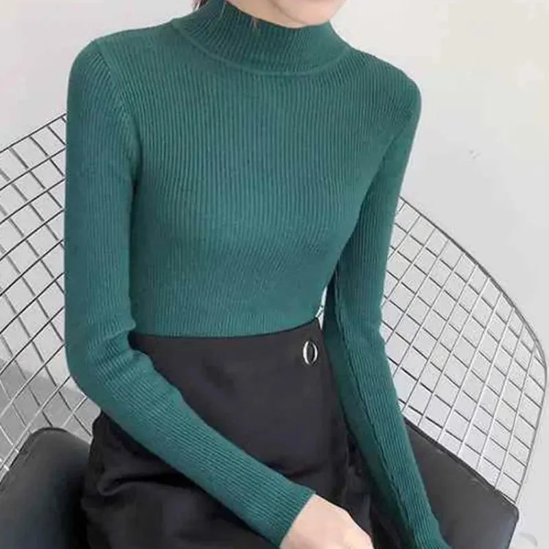 Autumn Winter Mock Neck Women Sweater