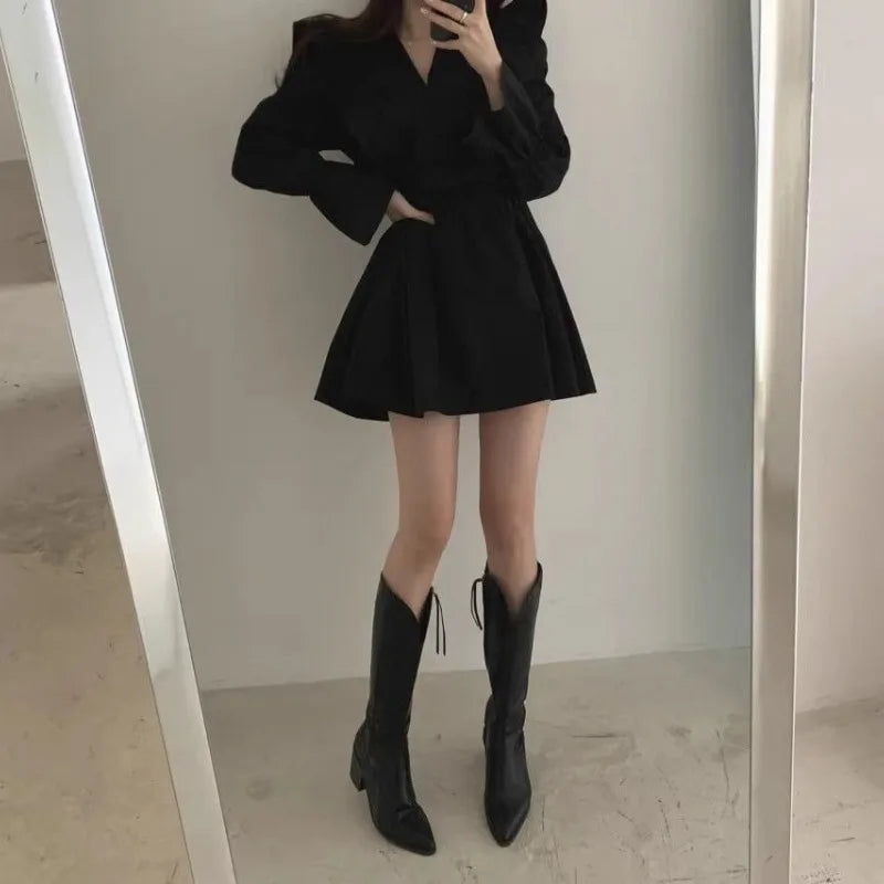 Woman Long Sleeve Dress Tie-up
