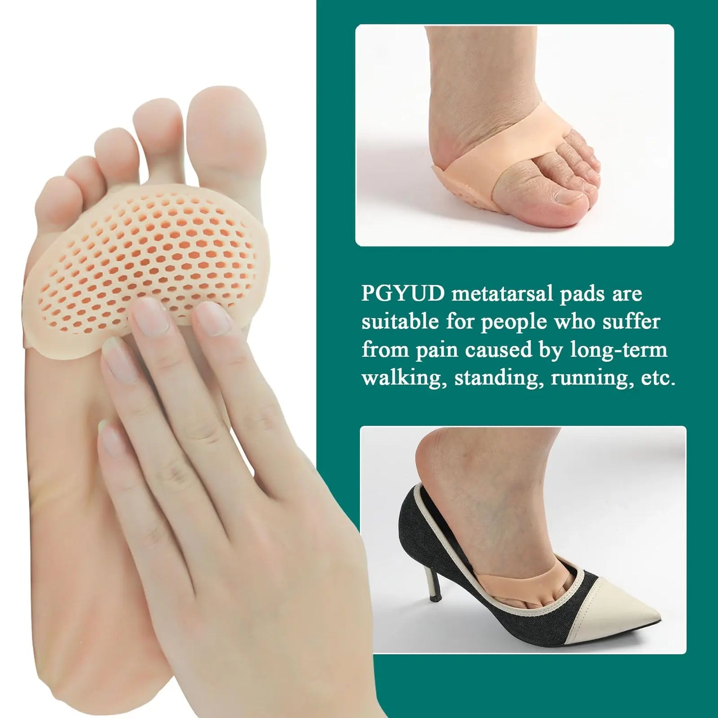 2pcs Soft Gel Metatarsal Pads Forefoot Cushions for Pain Relief, Reusable Breathable Toe Sleeves Foot Care for Women and Men