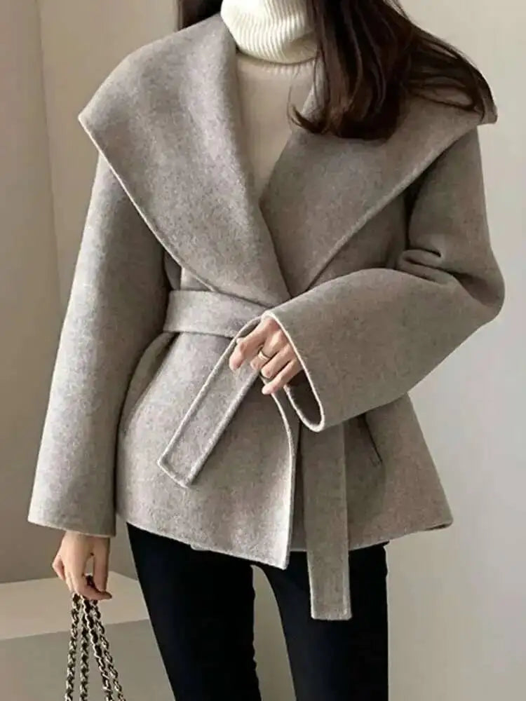 Big Turn-down Collar Long Sleeve Double-faced Cashmere Coat