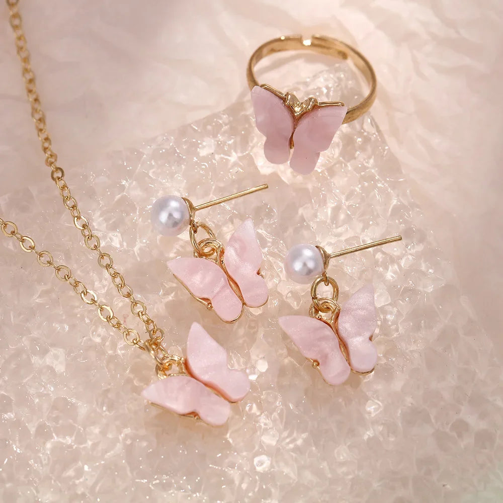 4pcs/Set Sweet Jewelry Set Butterfly Girl Jewellery
