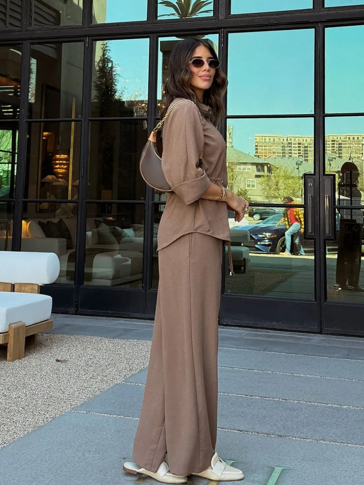 Loose Top+Solid Elastic Waist Trousers