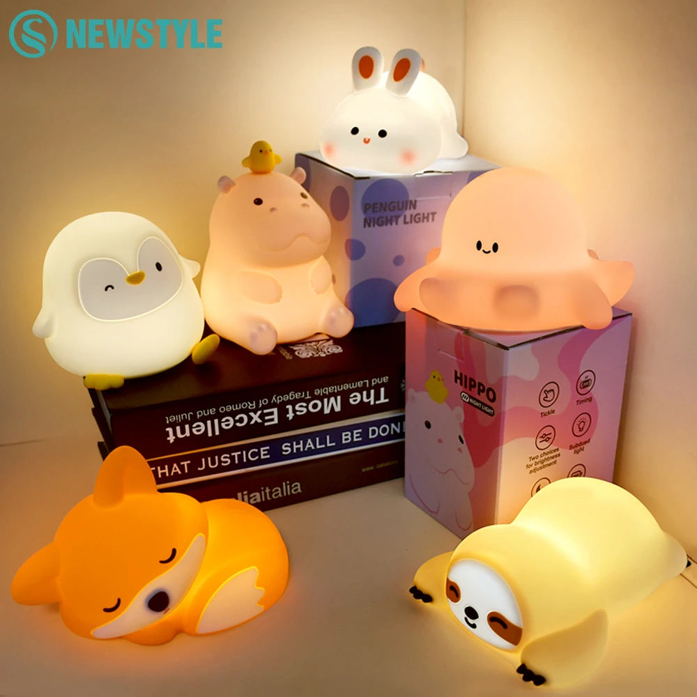 Cute Silicone Squishy Night Lamp Fox Rabbit Dimmable
