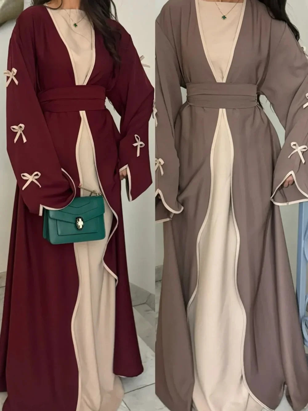 Eid Bow Abaya Women Cardigan Dress Muslim Party Caftan Robe Jalabiya Morocco Dubai Kaftan Islam Vestidos Largos Ramadan 2025