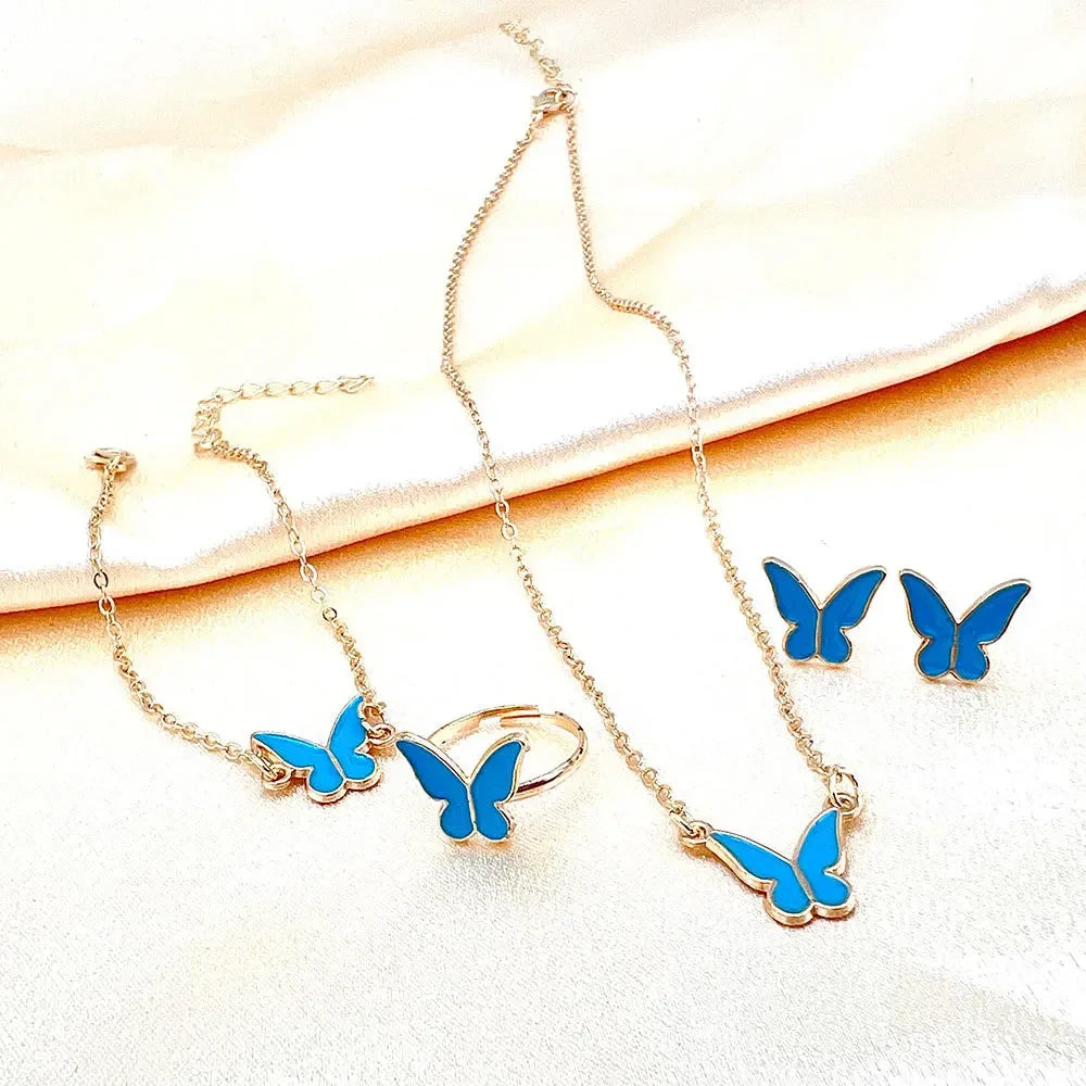 4pcs/Set Sweet Jewelry Set Butterfly Girl Jewellery