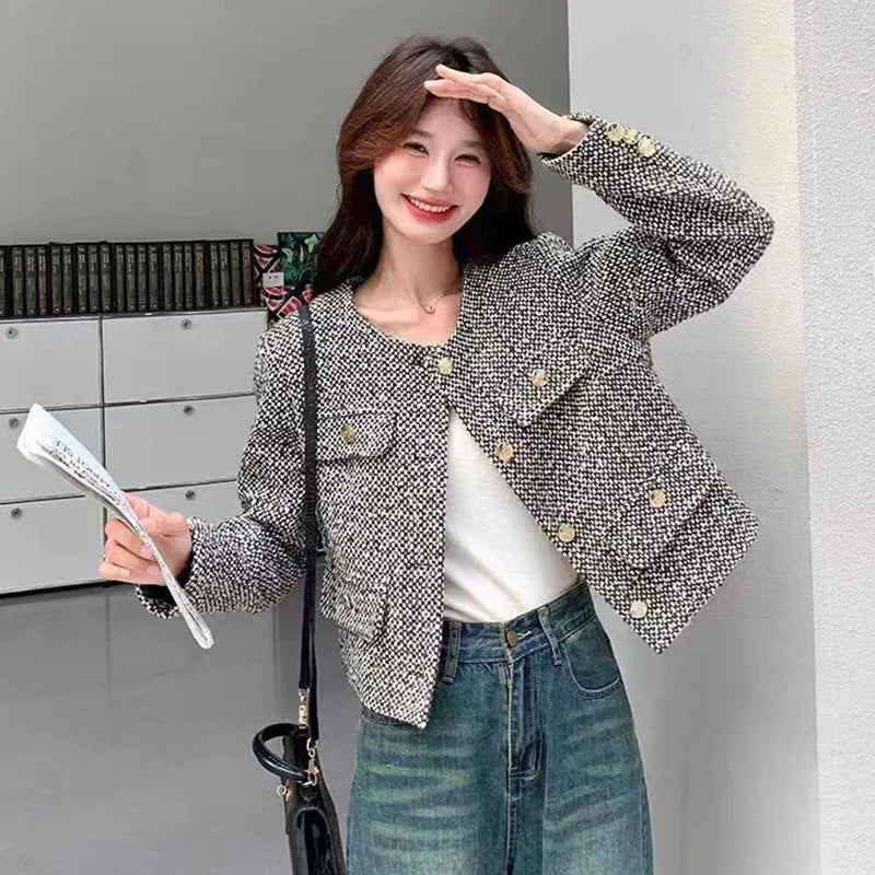 Lucyever Cropped Tweed Jacket for Women