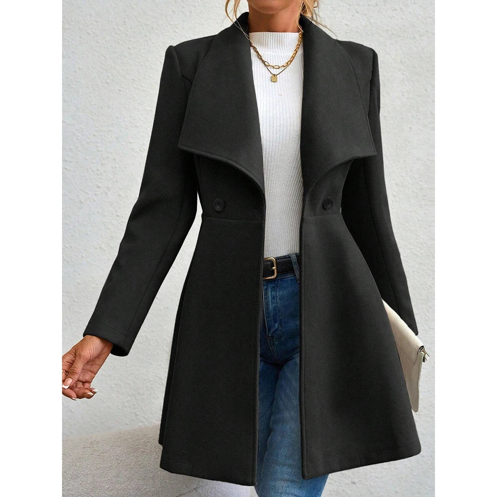 Women's Coats Winter Solid Color Long Sleeve Lapel Button-Up