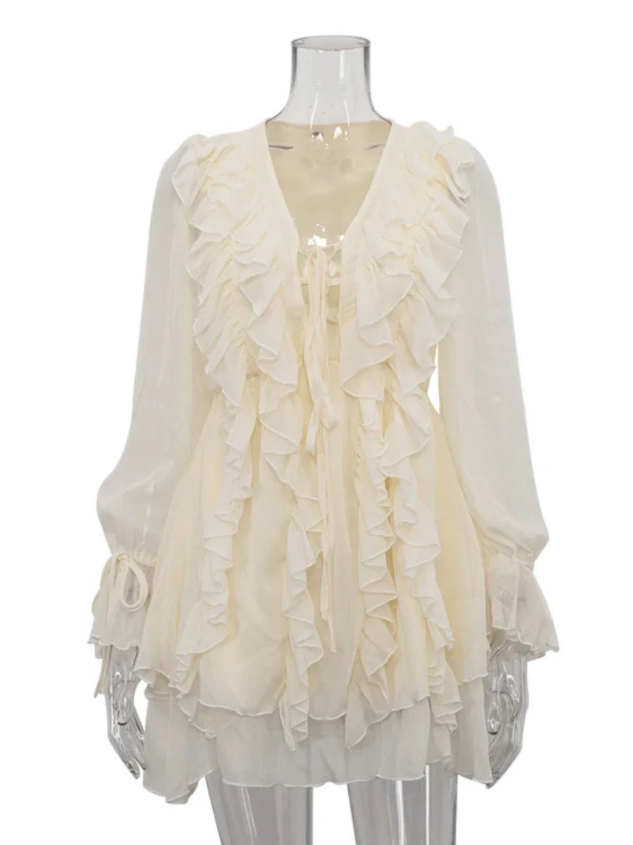 Wolfeel New Lotus Leaf Edge Lace Up Dress