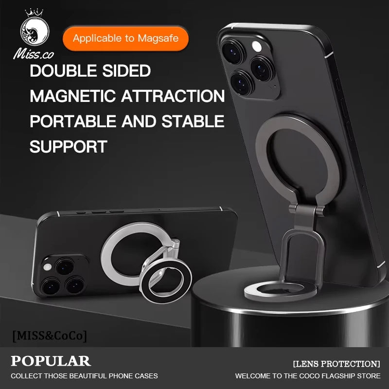 2025 Double-Sided For MagSafe Phone Holder for iPhone 14/15/16 Foldable 360° Rotating Stand