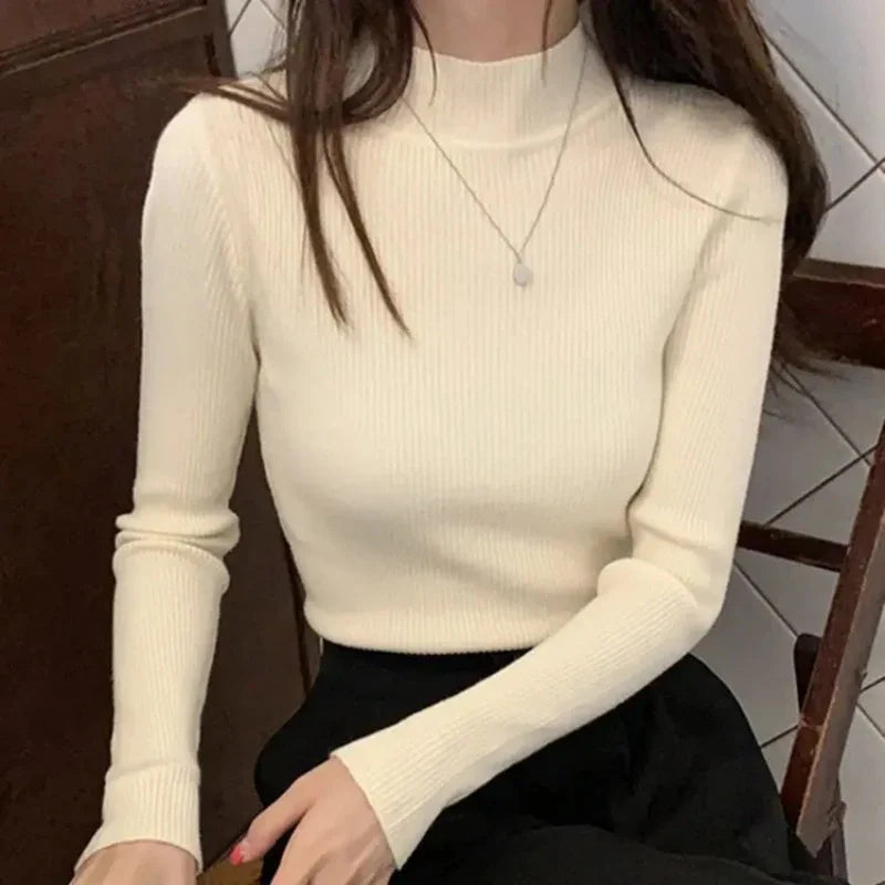 Autumn Winter Mock Neck Women Sweater