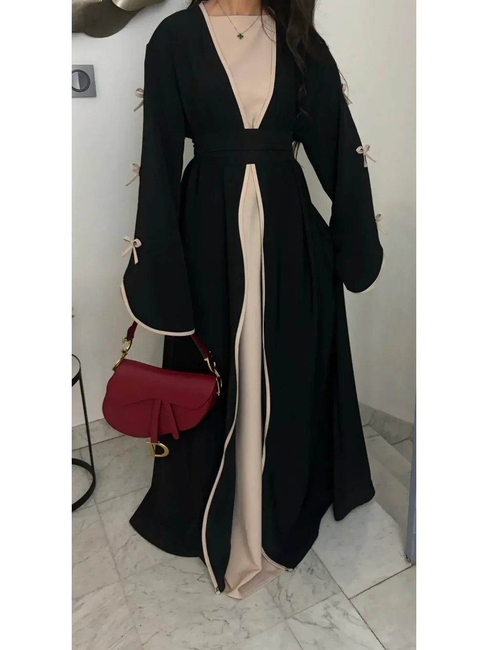 Eid Bow Abaya Women Cardigan Dress Muslim Party Caftan Robe Jalabiya Morocco Dubai Kaftan Islam Vestidos Largos Ramadan 2025