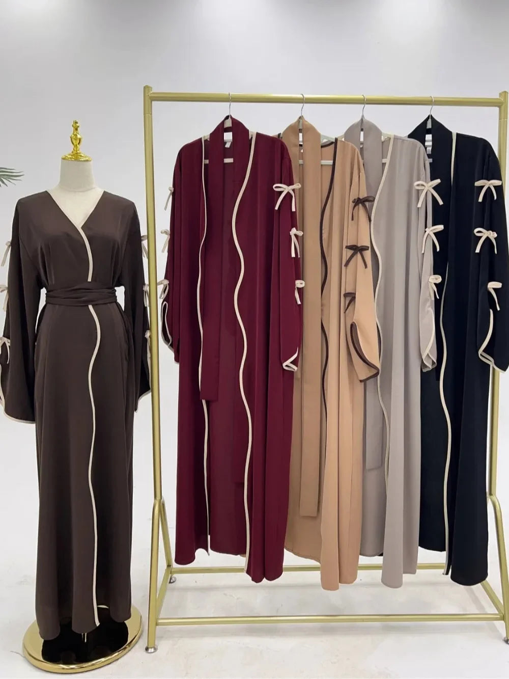 Eid Bow Abaya Women Cardigan Dress Muslim Party Caftan Robe Jalabiya Morocco Dubai Kaftan Islam Vestidos Largos Ramadan 2025