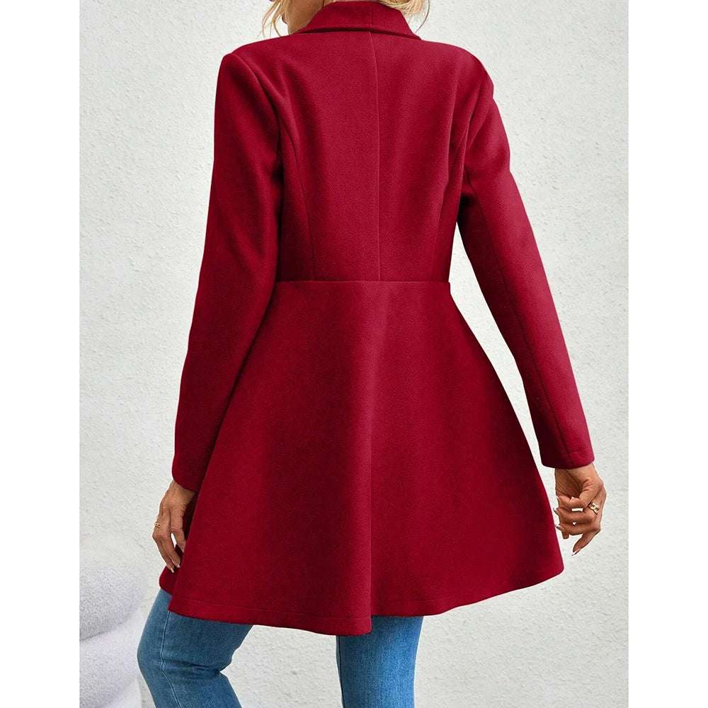 Women's Coats Winter Solid Color Long Sleeve Lapel Button-Up