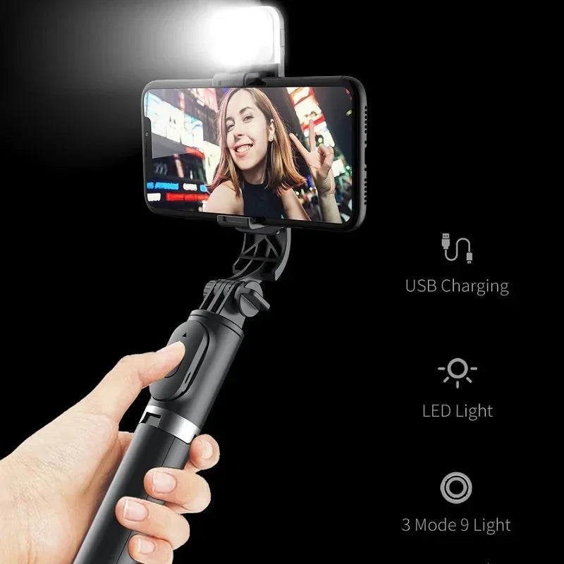 New Selfie Stick 1045mm With Wireless Bluetooth LED Fill Light Extended Tripod With Remote Shutter