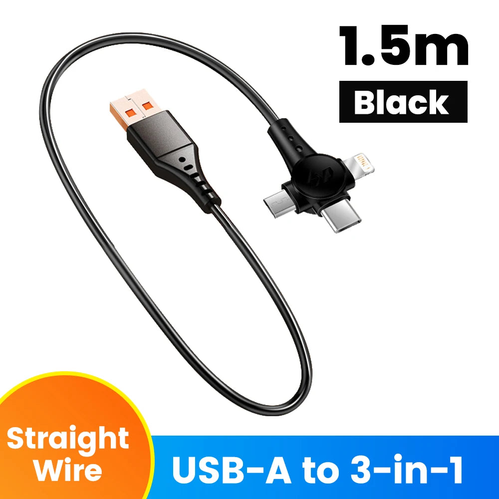 120W 3-in-1 Mobile phone fast charging data cable For iPhone Huawei Xiaomi Super fast charging spring retractable data cable