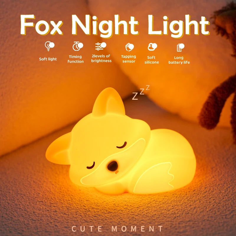 Cute Silicone Squishy Night Lamp Fox Rabbit Dimmable