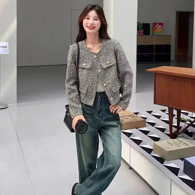 Lucyever Cropped Tweed Jacket for Women