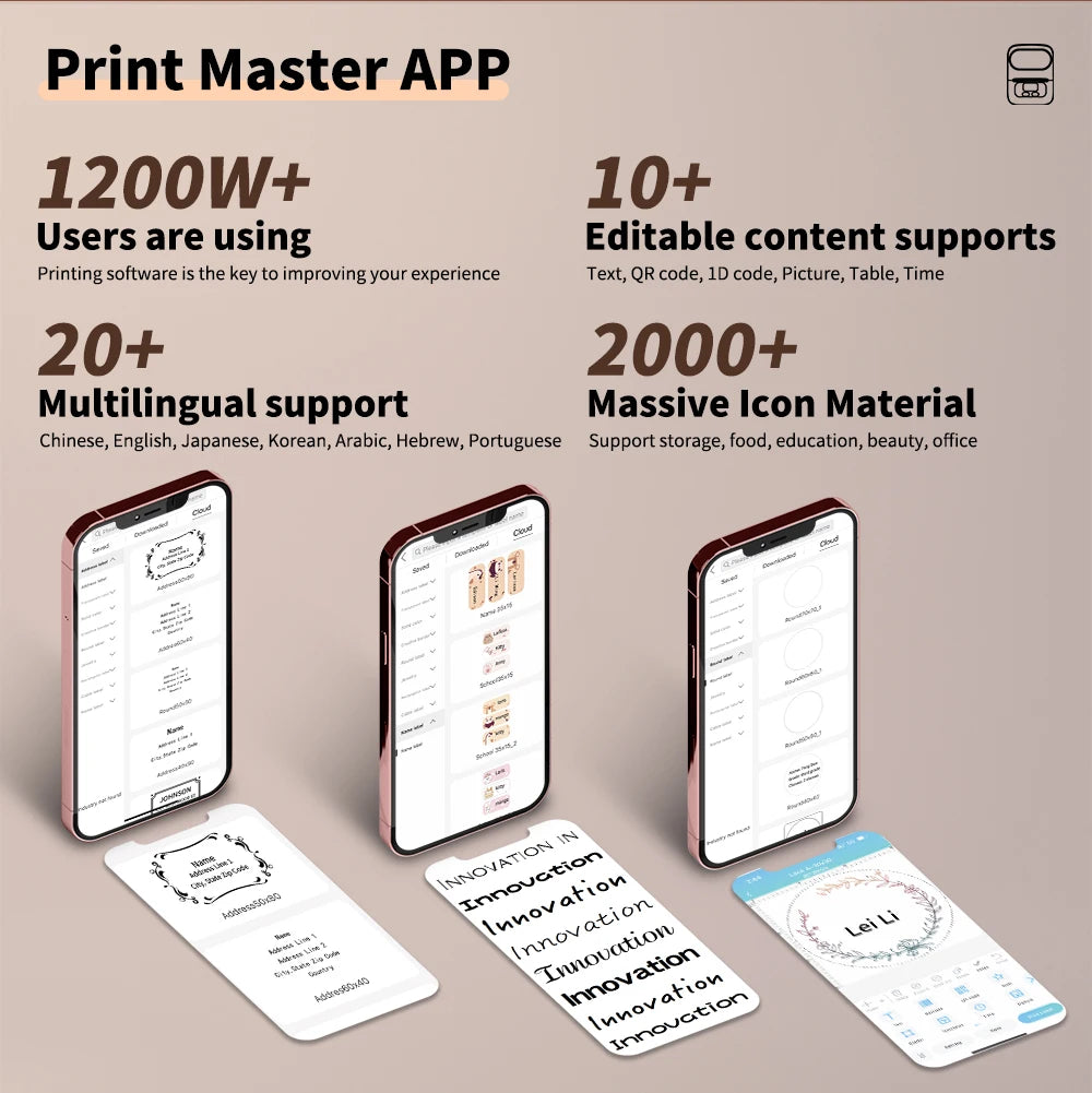 Phomemo M110 Mini Portable Thermal Printer Self-adhesive Label Printer For 3/5/10 rolss Stickers Label Maker Printer Without Ink