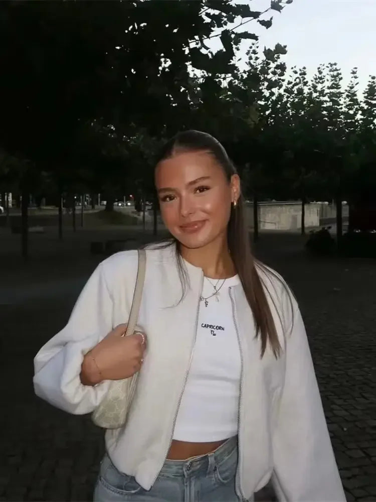 Women Retro Round Neck Long Sleeve Elastic Hem Zipper