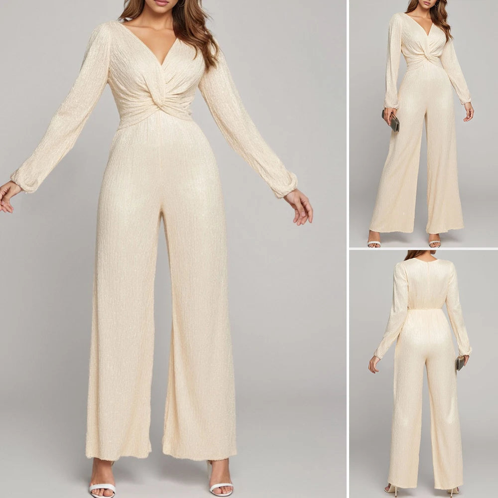 Women's Jumpsuits Autumn Decent Elegant Plain Knotted Design