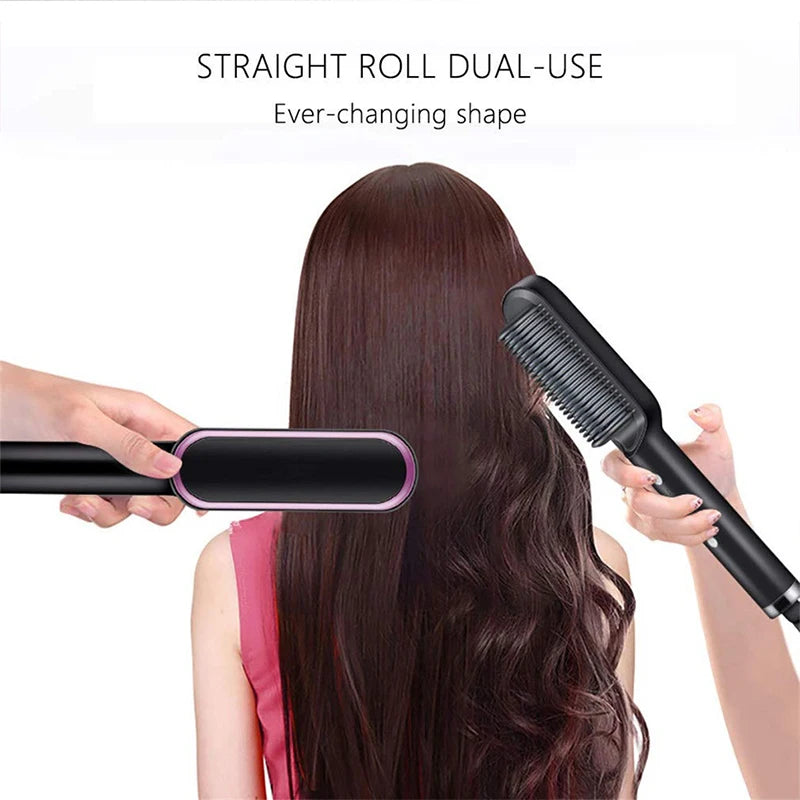 Multifunctional Ionic Hair Straightener Curler Brush Fast Heating Curler Straightener