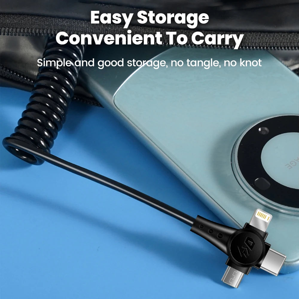 120W 3-in-1 Mobile phone fast charging data cable For iPhone Huawei Xiaomi Super fast charging spring retractable data cable