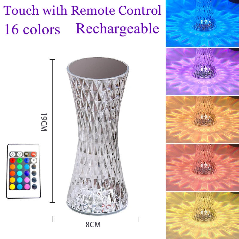 Diamond Desk Lamp USB Rechargeable Crystal Bedside Table Night Lights Bedroom