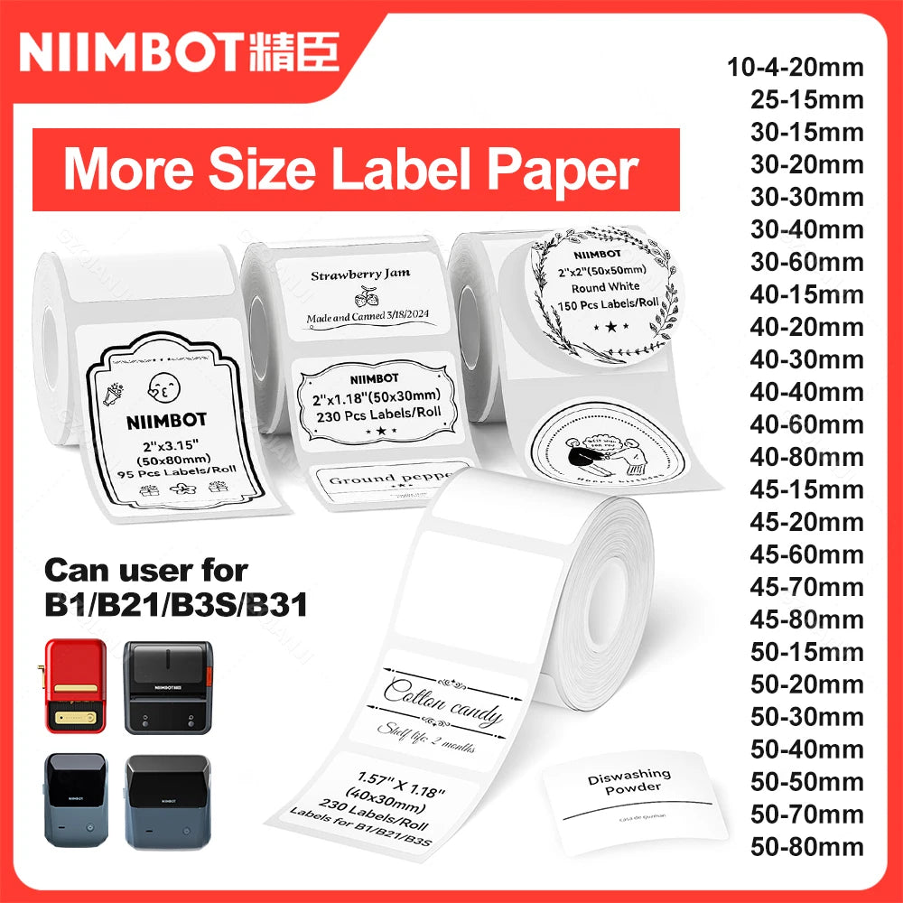 Niimbot 1Roll B1 White Sticker Paper Waterproof Adhesive Thermal Printer Tape